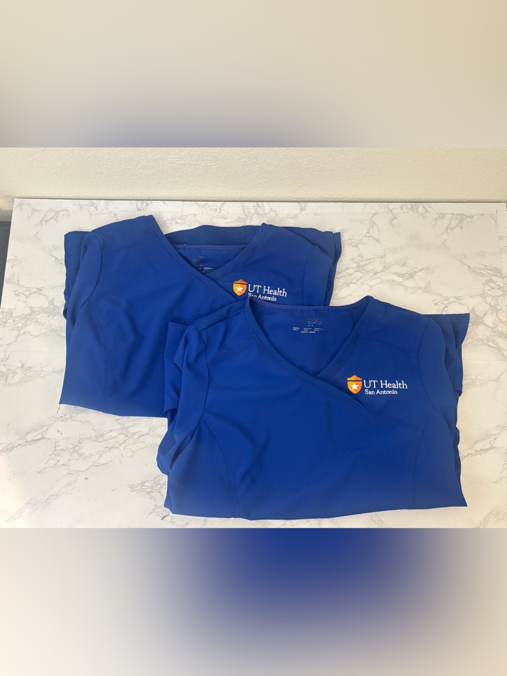Infinity Women's Scrub Top Shirt Womens L Lot Of 2 UT Health San Antonio Blue